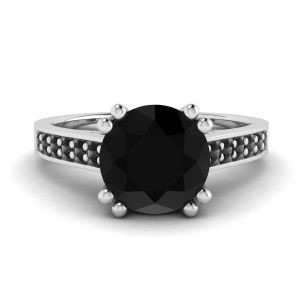 블랙 파베 18 화이트 골드 링이 있는 라운드 블랙 다이아몬드
