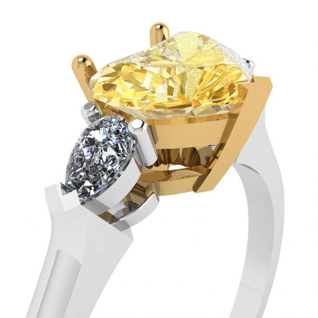 화이트 페어 다이아몬드 링이 있는 하트 옐로우 다이아몬드 - 사진 1