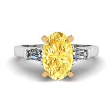 화이트 사이드 바게트 링이 있는 타원형 옐로우 다이아몬드