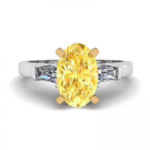 화이트 사이드 바게트 링이 있는 타원형 옐로우 다이아몬드