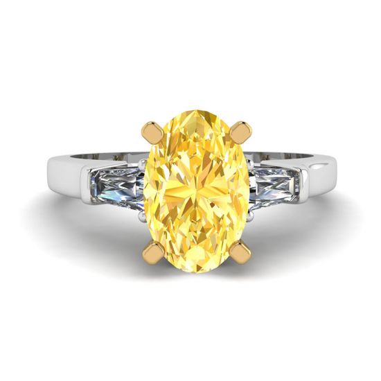 화이트 사이드 바게트 링이 있는 타원형 옐로우 다이아몬드, 이미지 확대 1