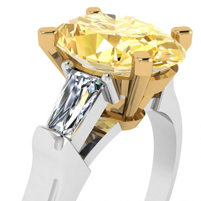 화이트 사이드 바게트 링이 있는 타원형 옐로우 다이아몬드 - 사진 1