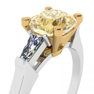 쿠션 옐로우 다이아몬드와 화이트 바게트 링 - 사진 1
