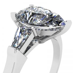 사이드 바게트 링이 있는 페어 다이아몬드 - 사진 1