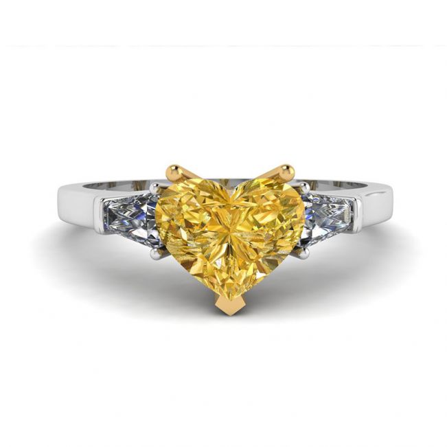 화이트 바게트 링이 있는 1캐럿 하트 옐로우 다이아몬드
