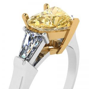 화이트 바게트 링이 있는 1캐럿 하트 옐로우 다이아몬드 - 사진 1