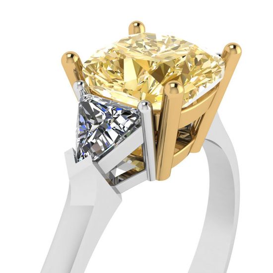 사이드 트릴리언스 링이 있는 1캐럿 쿠션 옐로우 다이아몬드,  이미지 확대 2
