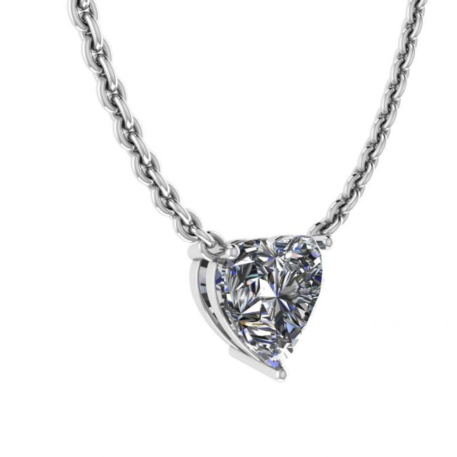 얇은 체인 화이트 골드 하트 다이아몬드 솔리테어 목걸이 - 사진 1