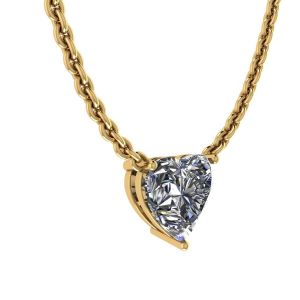 얇은 체인 옐로우 골드 하트 다이아몬드 솔리테어 목걸이 - 사진 1