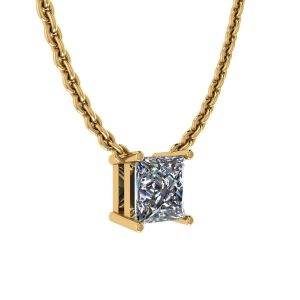 얇은 체인 옐로우 골드에 프린세스 다이아몬드 솔리테어 목걸이 - 사진 1