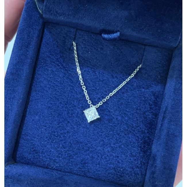 롬버스 프린세스 컷 다이아몬드 솔리테어 목걸이 화이트 골드 - 사진 2
