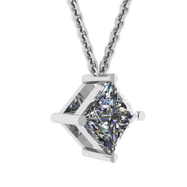 롬버스 프린세스 컷 다이아몬드 솔리테어 목걸이 화이트 골드 - 사진 1