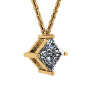마름모 프린세스 컷 다이아몬드 솔리테어 목걸이 옐로우 골드 - 사진 1