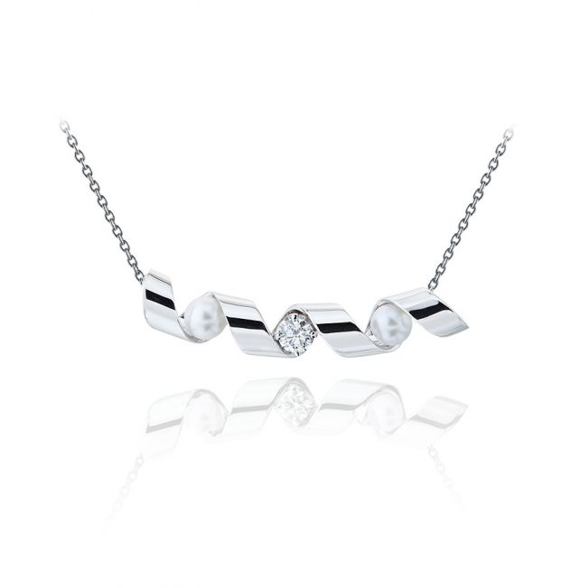 다이아몬드와 바다 진주가 세팅된 스마일 목걸이 - Ruban 컬렉션