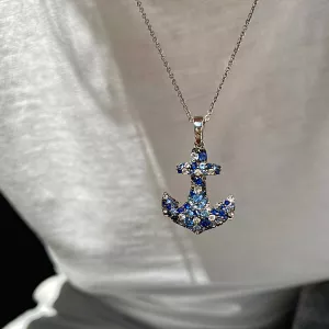 18K 화이트 골드 앵커 사파이어 펜던트 - 사진 6