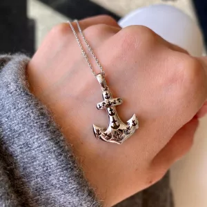 18K 화이트 골드 앵커 사파이어 펜던트 - 사진 5