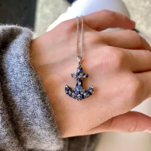 18K 화이트 골드 앵커 사파이어 펜던트 - 사진 4